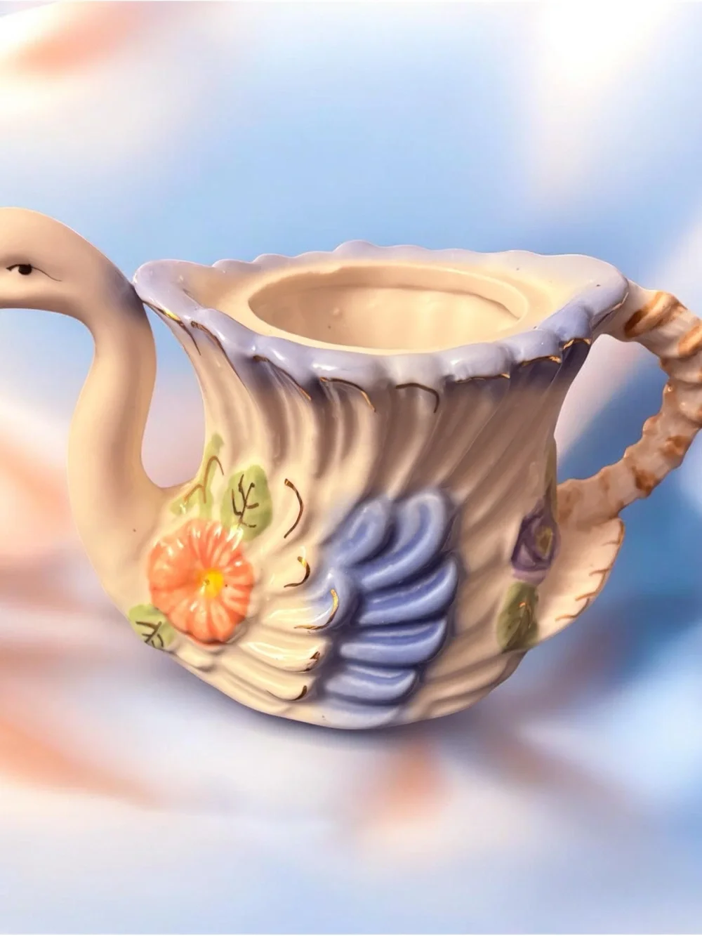 Vintage Pastel Swan Planter & Pitcher Duo – Mid-Century Kitsch